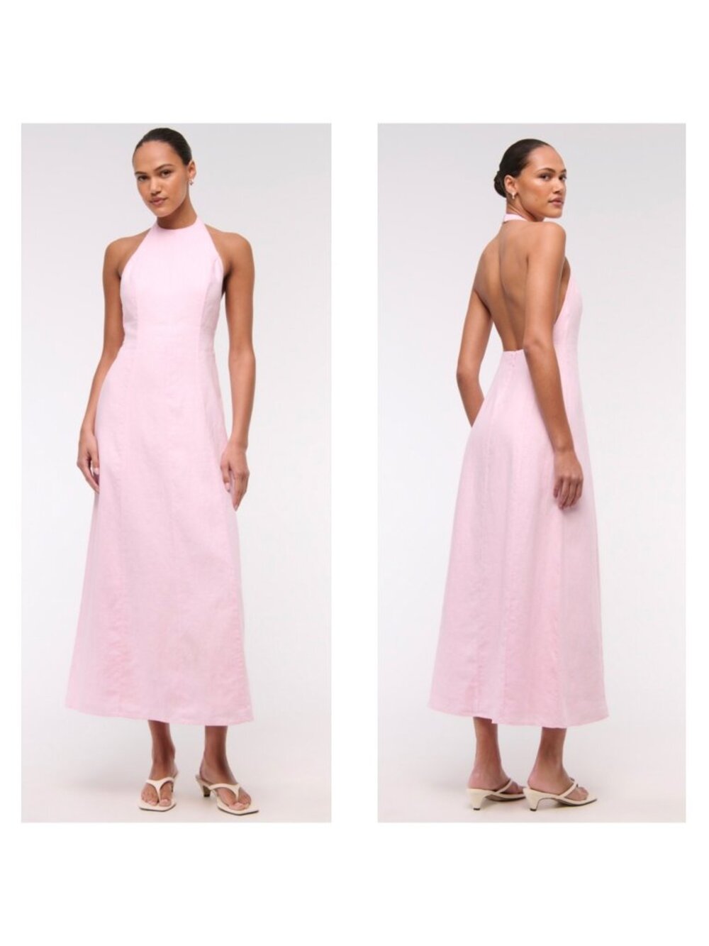Abercrombie Linen Collection High Neck Halter Maxi Dress Small Pink Lagenlook